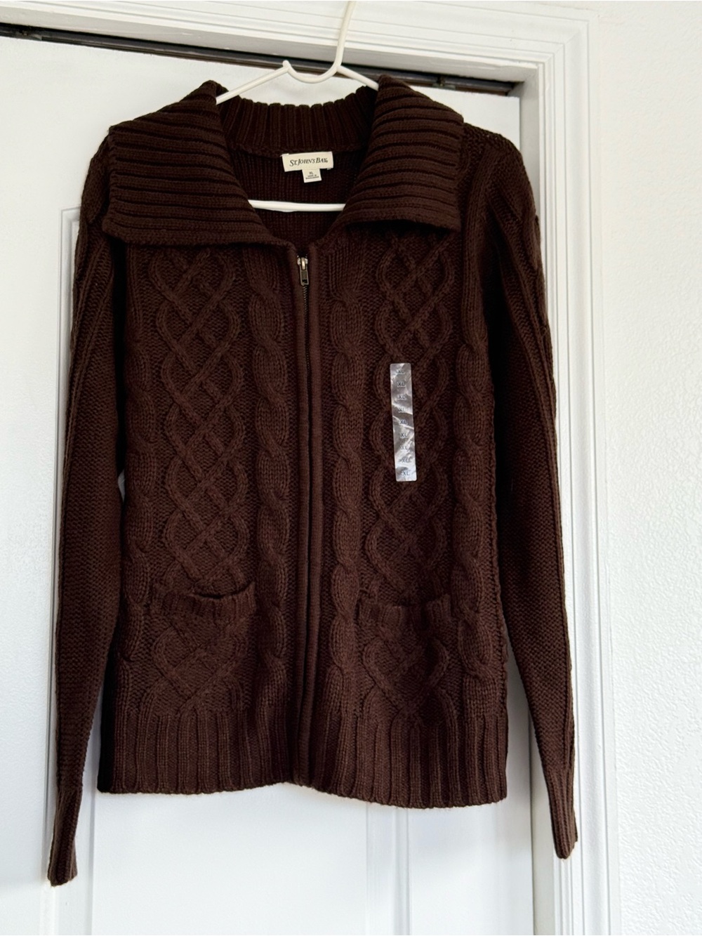 St. John's Bay Women's Dark Brown Cable Zip Cardigan